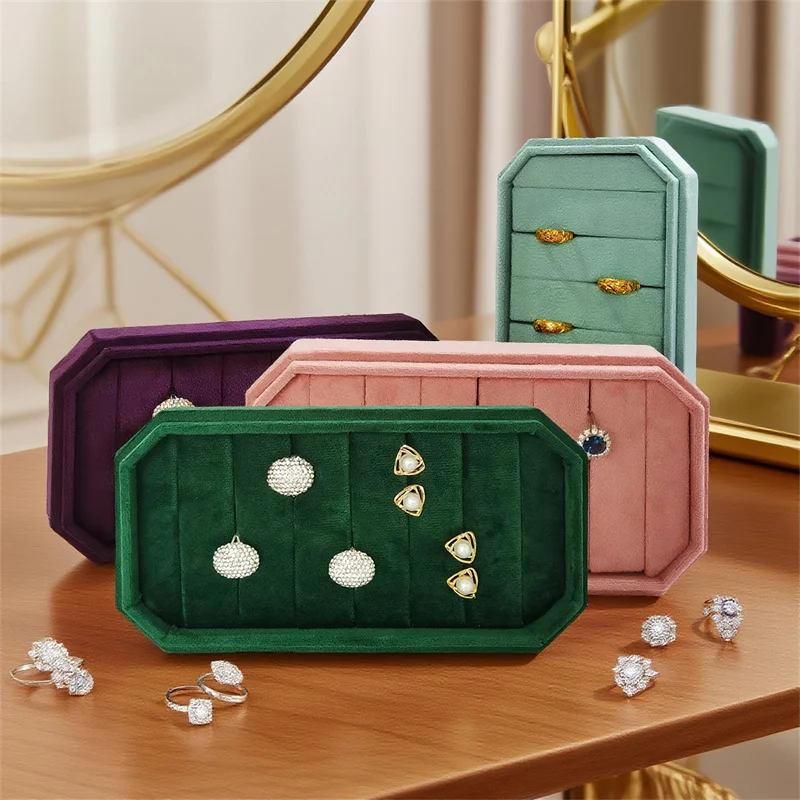 

Высококачественная бархатная восьмиугольная коробка для хранения колец, серьги, лоток для ювелирных изделий, ювелирный магазин, счетчик, коробка для хранения колец