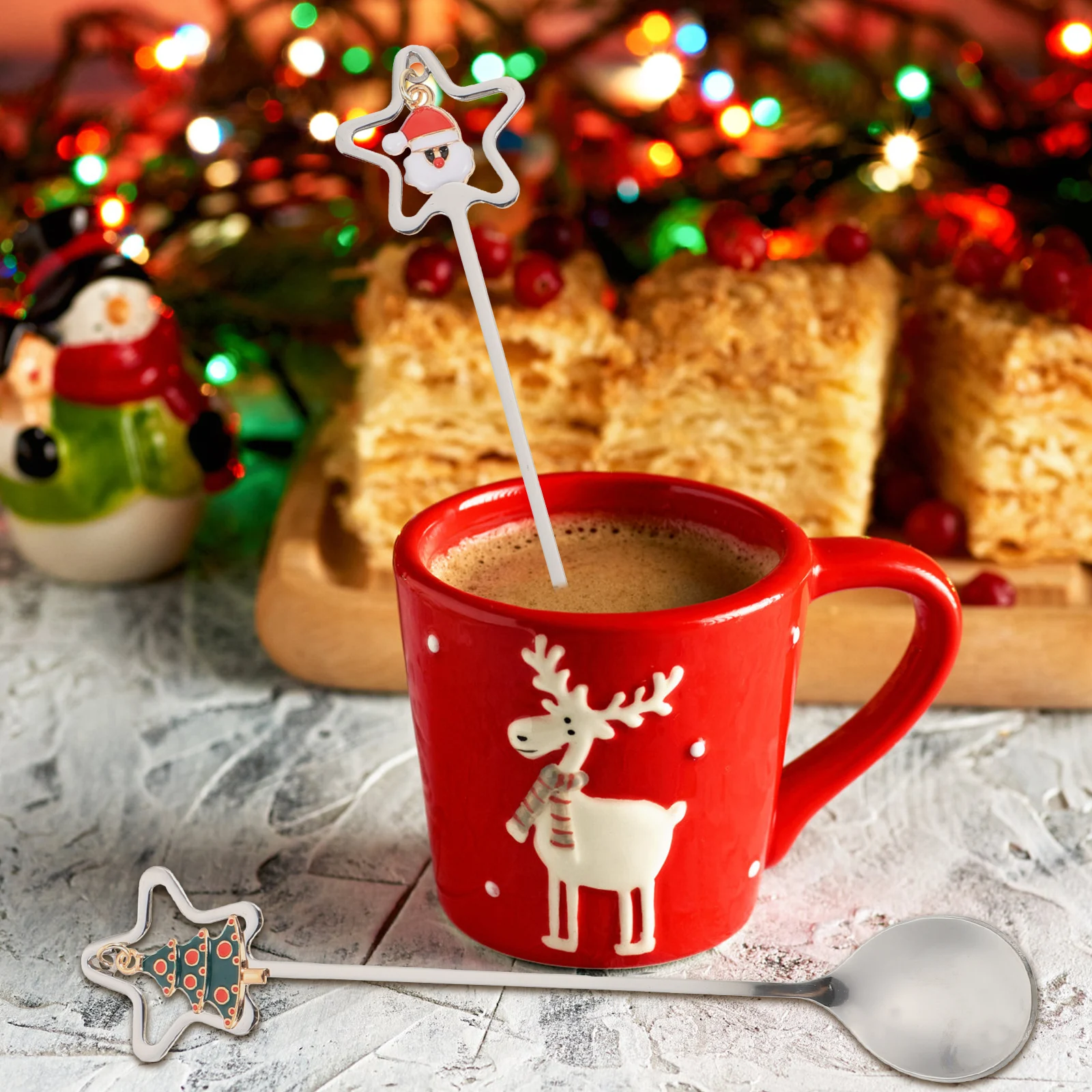 

4 Pcs Christmas Cutlery Set Spoons Presents Dessert Desserts Small for Holiday Stainless Steel Kitchen Utensils Gifts
