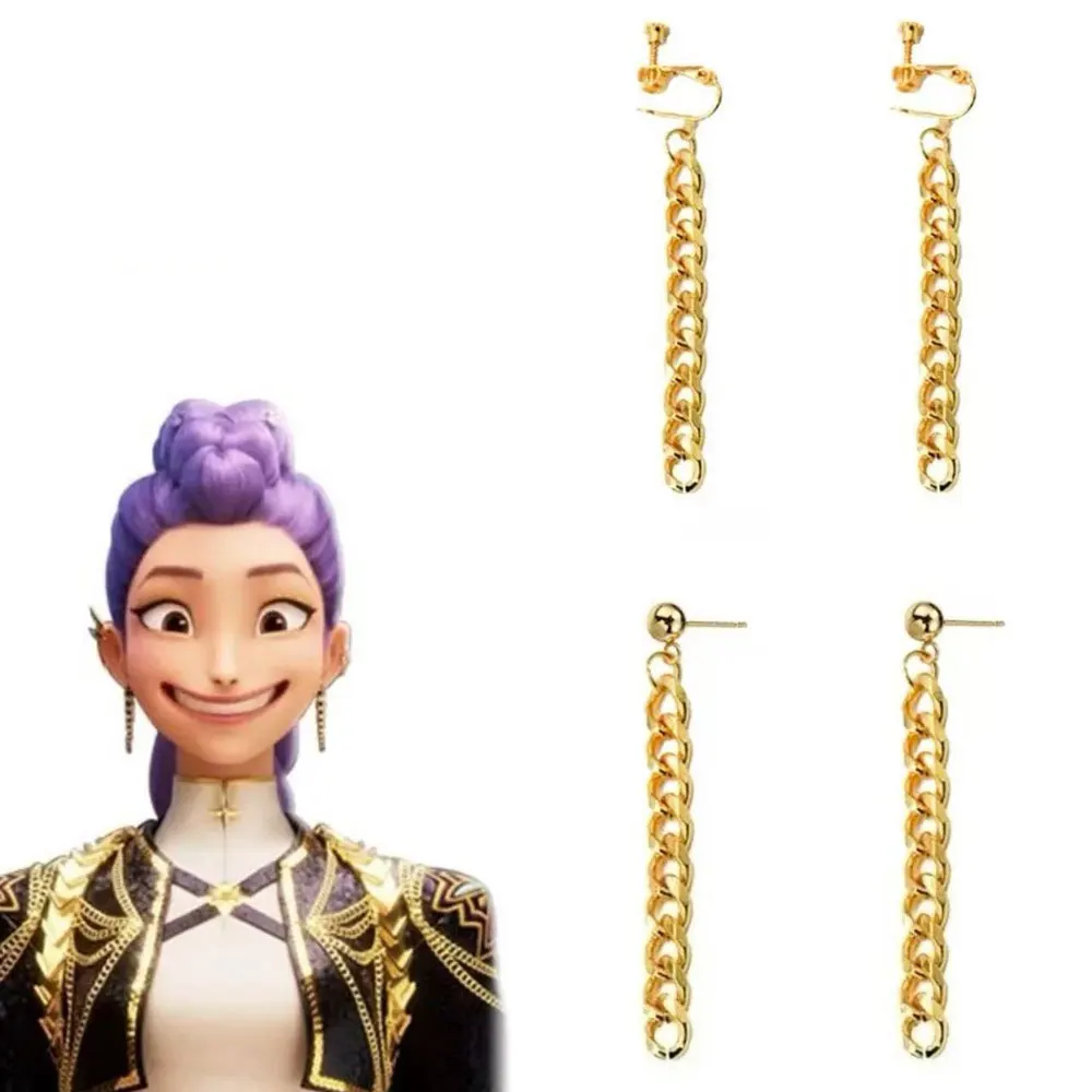 Pendientes de Cosplay de Anime Demon Hunters Rumi HUNTR/X Idol Rumi, clips para las orejas de cadena dorada a la moda para mujer, fiesta de Halloween y Carnaval