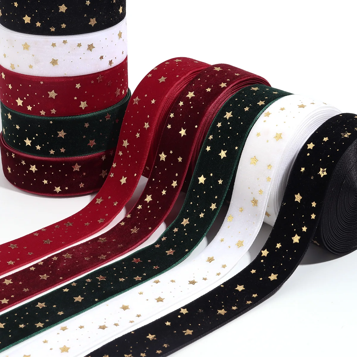 

Single-sided Velvet Ribbons Hot Stamping Stars DIY Gift Wrapping Wedding Bouquet Christmas Party Supplies Decor Hair Accessories