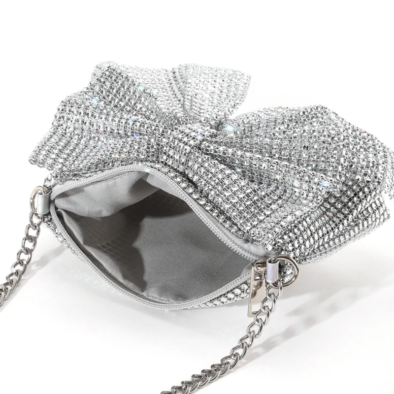 Unique Party Handbag Underarm Purse With Glittering Rhinestones Bows And Chain Strap Shoulder Bag For Special Occasion