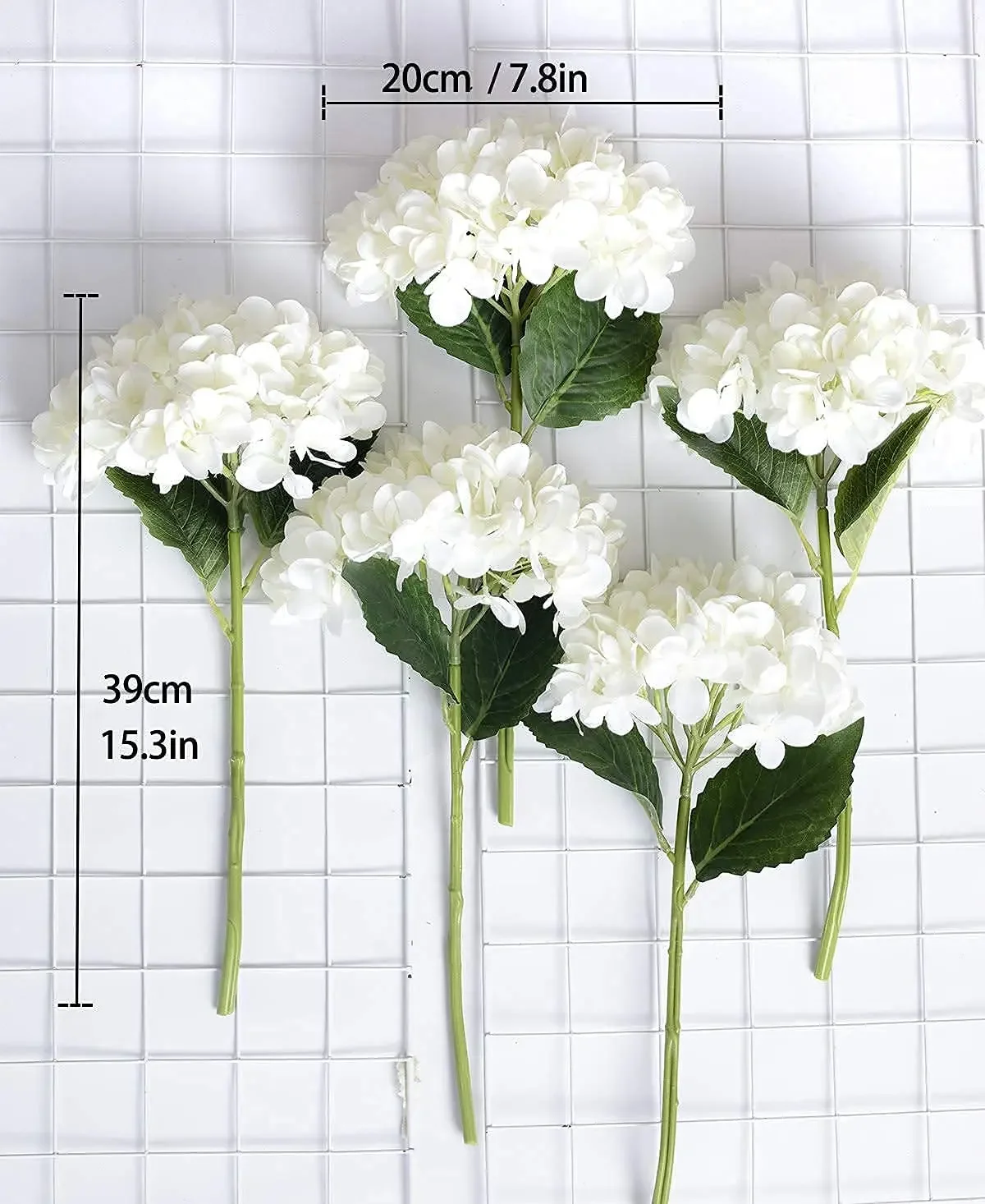 Artificial Hydrangea Stems for Wedding Centerpieces, Silk Flowers Bouquet, Home Decor, White, 15.4 