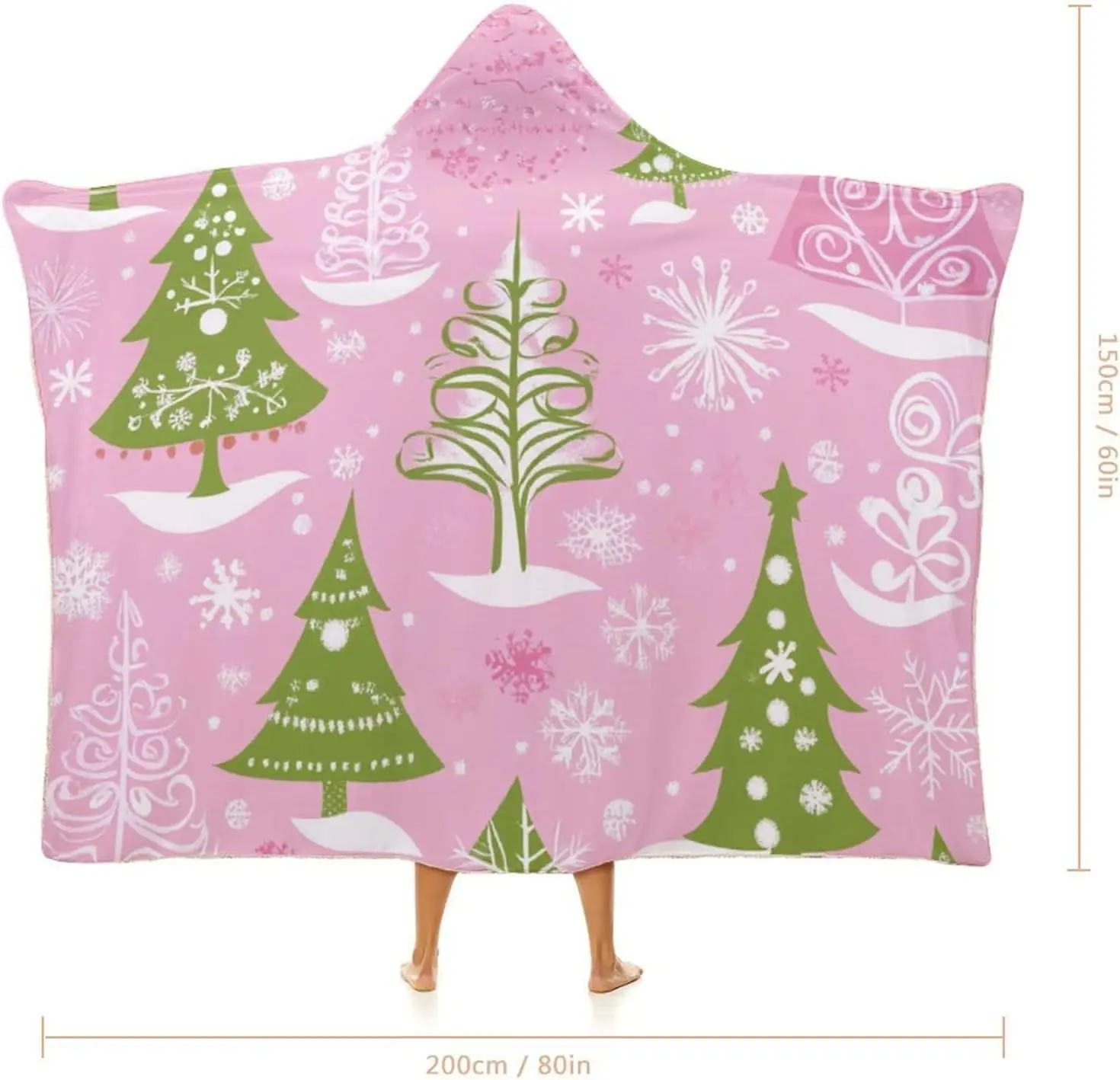 Hooded Blanket Pink Green Xmas Tree Wearable Blanket Christmas Forest Trees Throw Wearable Blanket Cute Soft Warm Cozy Shawl