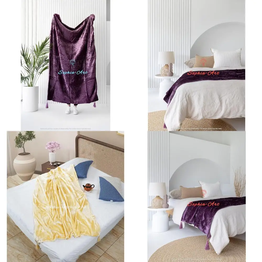 

Luxury Crushed Velvet Throw Blanket with Tassels - Soft, Warm, Cozy Plush for Sofa Beds, Boho Style, Lightweight Pet-Friendly