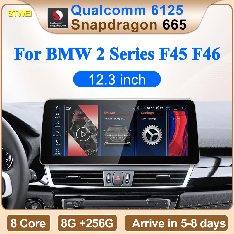 STWEI 12.3inch Qualcomm Snapdragon665 6125 Andorid14 Wireless Auto CarPlay For BMW 2Series F45 F46 Car Video Multimedia Players
