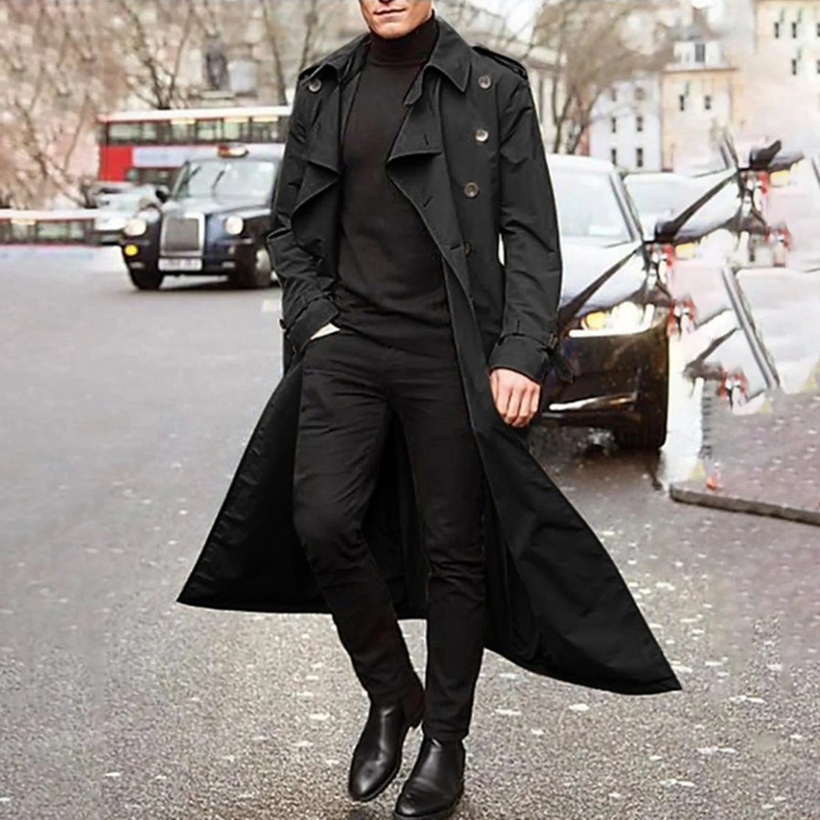 

Men's Long-Slevee Luxury Full Length Trench Streetwear Fashion Trench Coat Long Overcoat Winter Business Casual Long Thin Coat