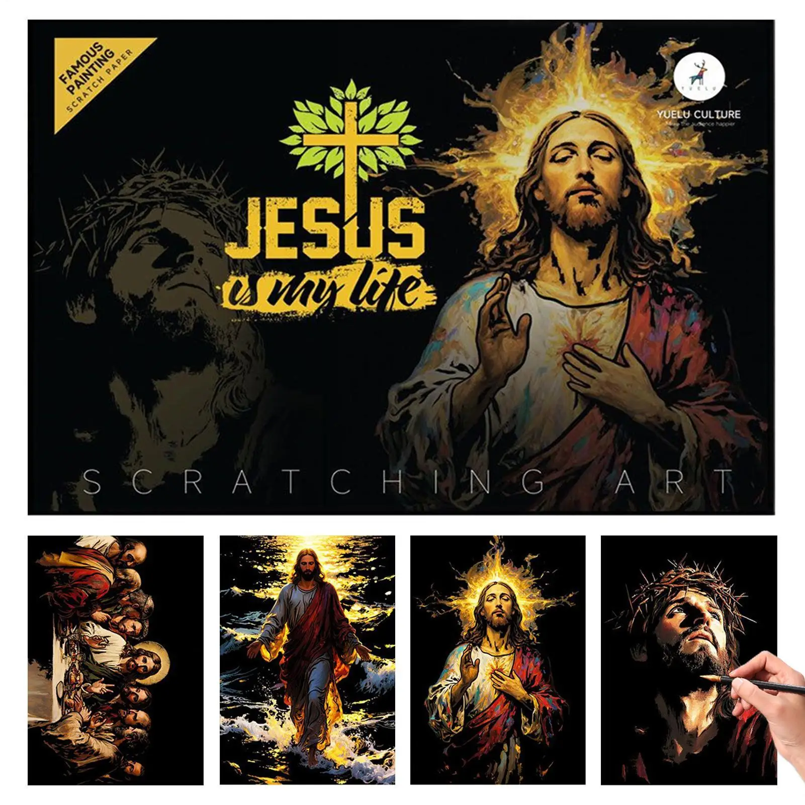Papel de risco jesus cartão de esboço de risco 1 conjunto arte criativa artesanato atividades de scratchboard para adultos crianças 3 anos de idade e