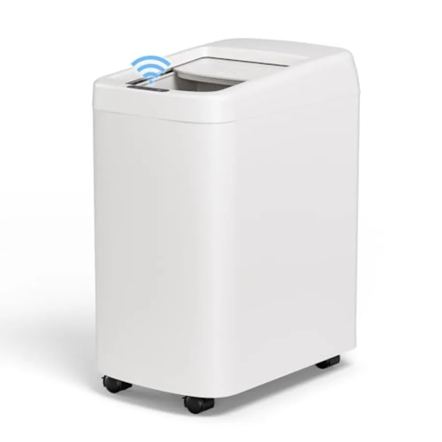 

13 Gallon Kitchen Trash Can with Roll Up Lid Automatic Touchless Motion Sensor Rectangular Trash Can with Wheels White