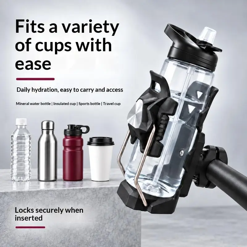 Universal Adjustable Anti-Theft Motorcycle Cup Holder Durable Bike Water Bottle Rack for Scooter ATV Off-Road Riding