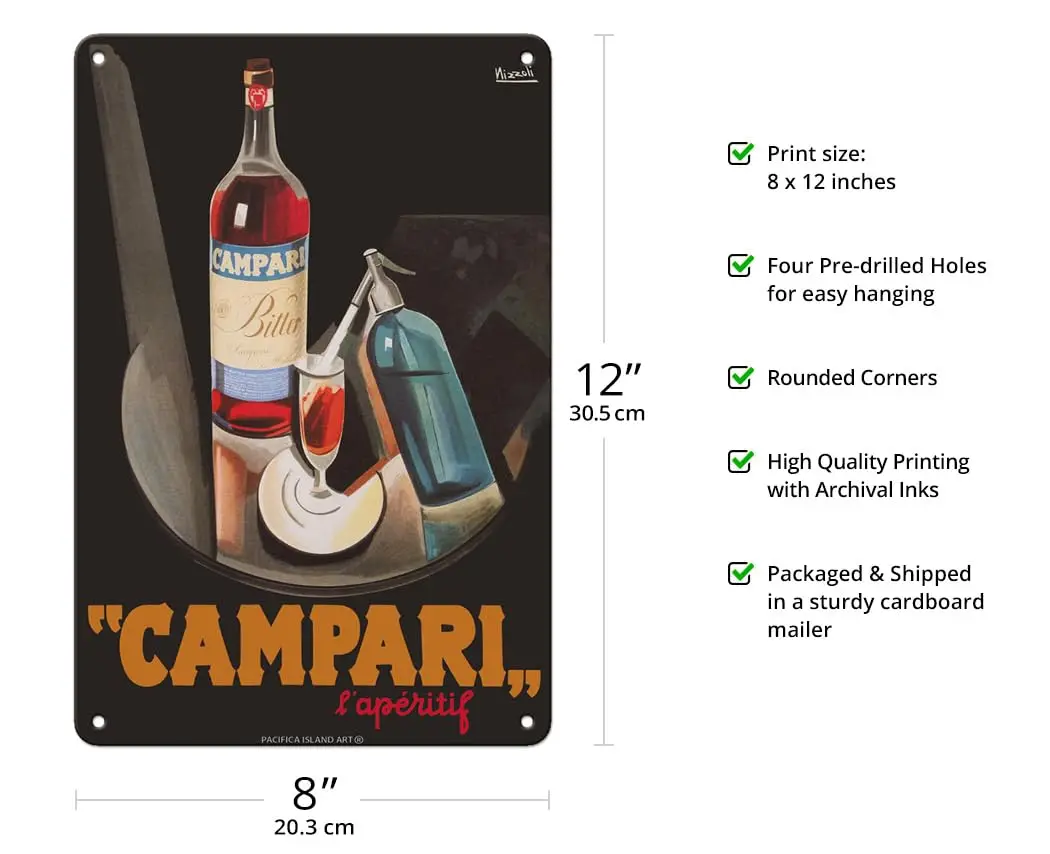 Pacifica Island Art Cordial Campari - French Liquor - Vintage Advertising Poster by Marcello Nizolli c.1926- Vintage Metal Tin S