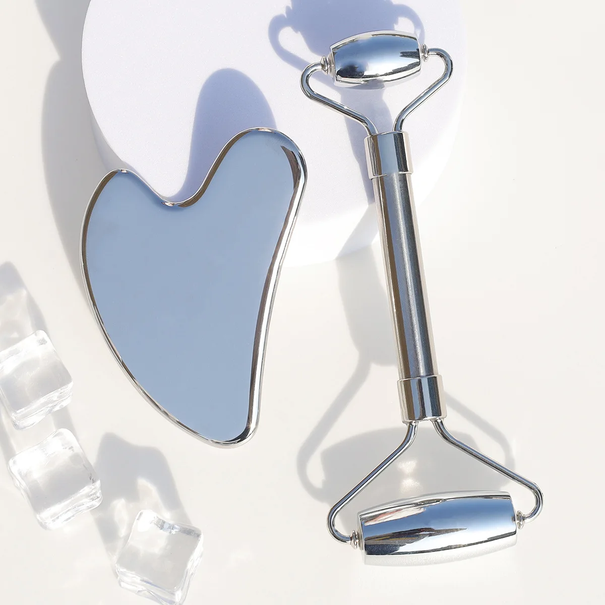 Stainless Steel Meridian Gua Sha Scraper Double Roller Facial Massager Eye Firming Lifting Beauty Tool