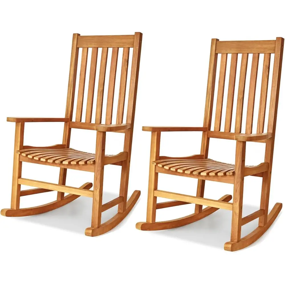 

Комплект кресел-качалок из тикового дерева для веранды, уличные кресла-качалки с высокой спинкой и подлокотниками, подходят для патио, сада, газона и зоны у бассейна