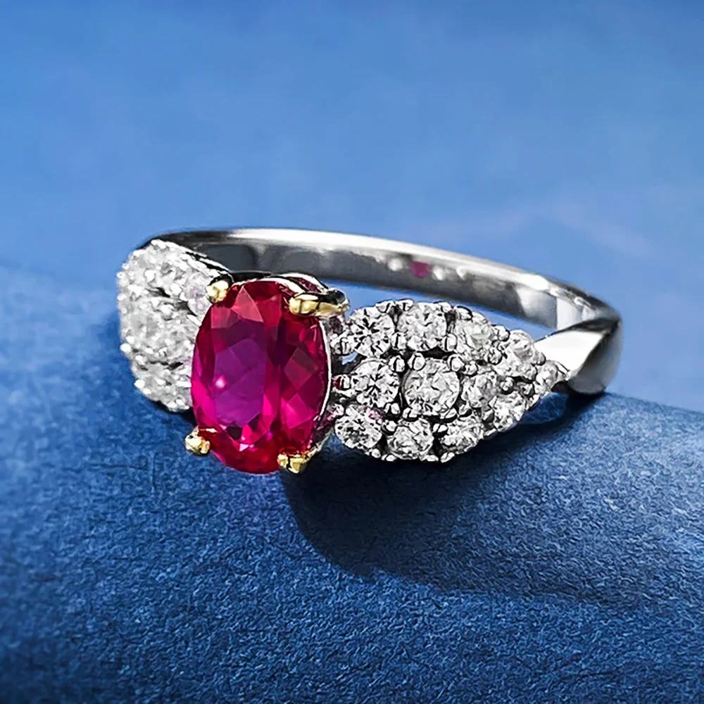 Luxury 100% 925 Real Silver 5*7mm Ruby Sapphire Rings for Women Gemstone Wedding Band Party Fine Jewelry Birthday Gift Statement