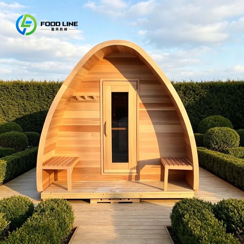 Customized Family Outdoor Dome A-Frame Sauna Room Canadian Red Cedar Wood Pod Sauna Cabin Freestanding with Glass Door Windows