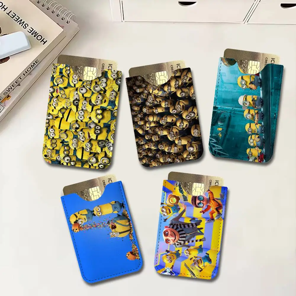 Cartoon M-Minions Lightweight Leather Card Holder Palm Pattern Protective Cover for Bus Card ID Card Compact Size
