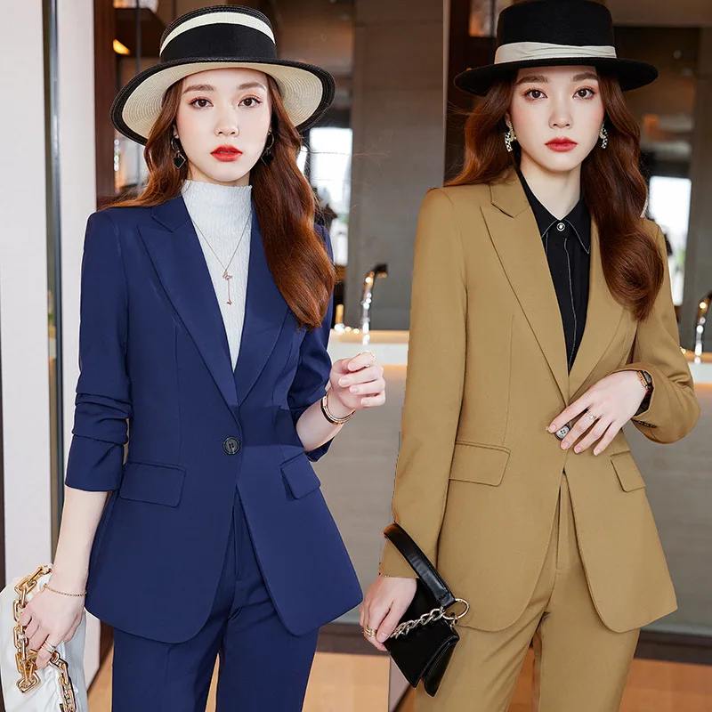 

2022 Sense Business Suit Women's Long Sleeve Elegant Double Breasted Autumn and Winter New Hotel Front Desk Manager Work Clothes