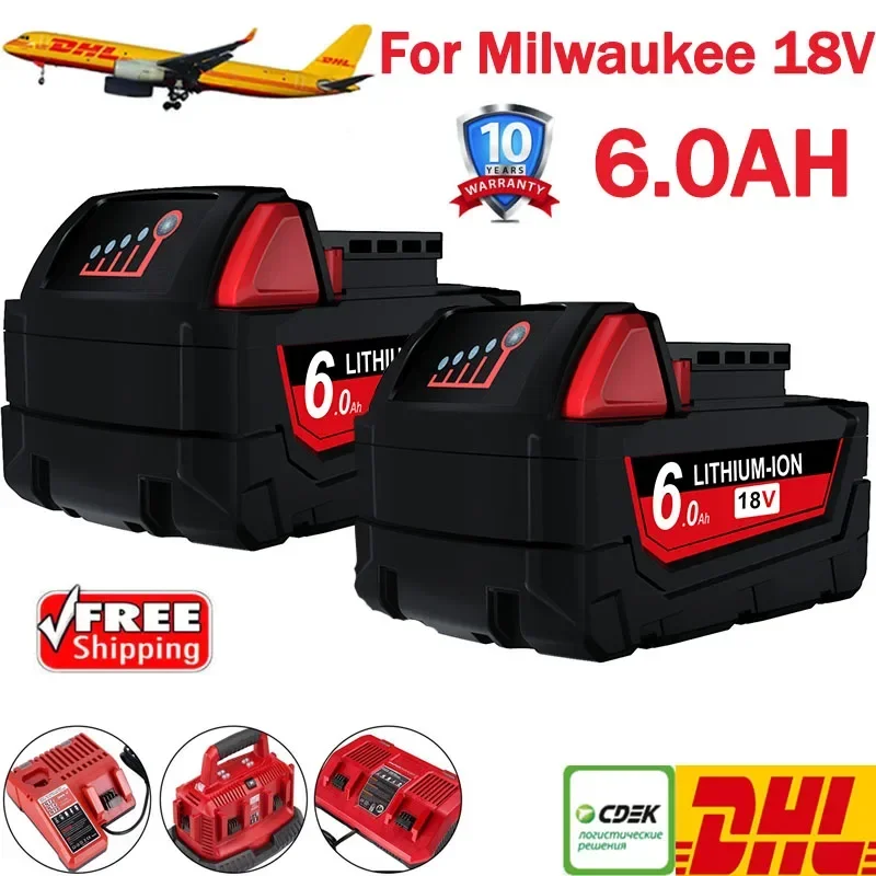 

18V 6.0Ah Replacement for Milwaukee M18 XC Lithium Battery 48-11-1860 48-11-1850 48-11-1840 48-11-1820 Rechargeable Batteries