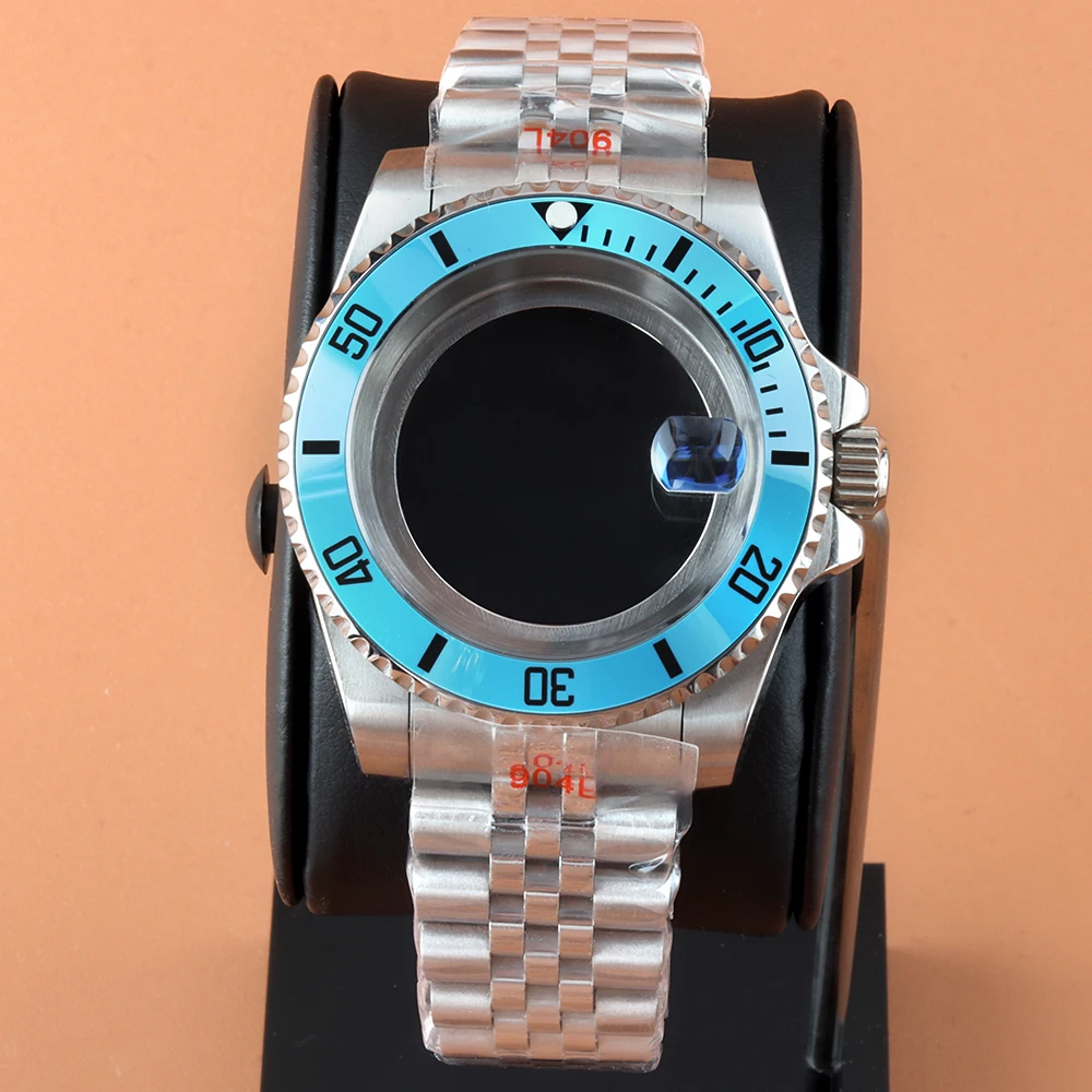 

40mm NH35 Case ice blue bezel Jubilee Bracelet Fit Sub GMT Seiko NH34 NH35 NH36 NH38 Movement 28.5mm Dial Sapphire Glass Case