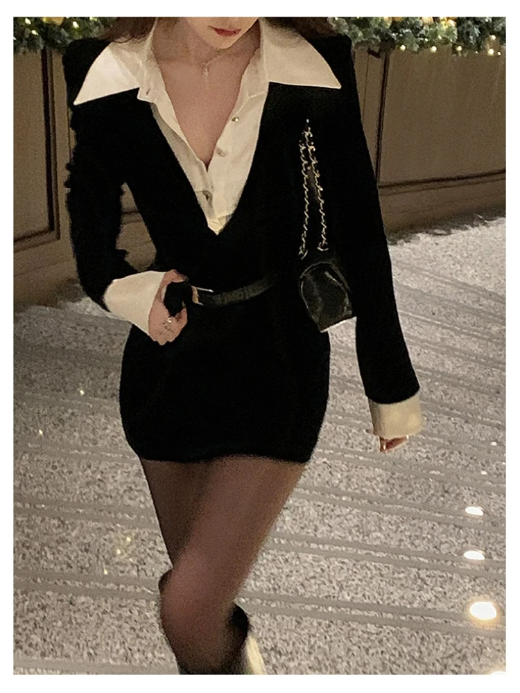 Spring Black Elegant Dress Women Sexy Patchwork Y2K Designer Mini Dress Female Casual Korean Fashion Slim Party Dress 2023 New