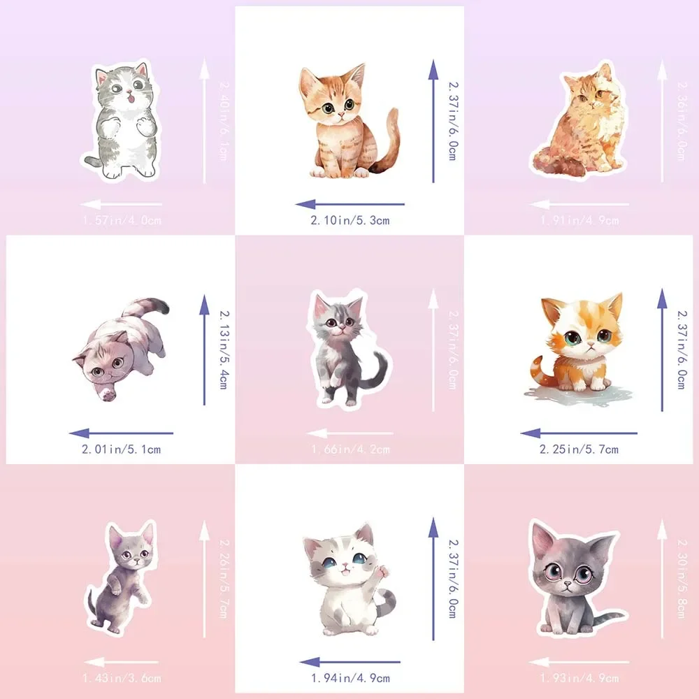 Imagem -03 - Watercolor Cat Stickers Pack para Crianças Decalques de Graffiti Pintura Kawaii Desenhos Animados Bonitos Scrapbooking Bagagem Adesivo do Laptop 50 Pcs