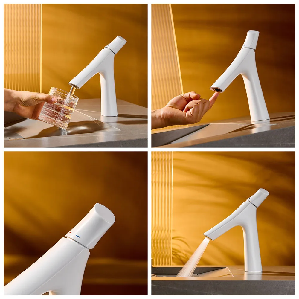 Yellow Matte Bathroom Basin Faucet Modern Single Handle Hot Cold Mixer Tap Y-Shape Creative Banana Style Sink Tap for Home Hotel