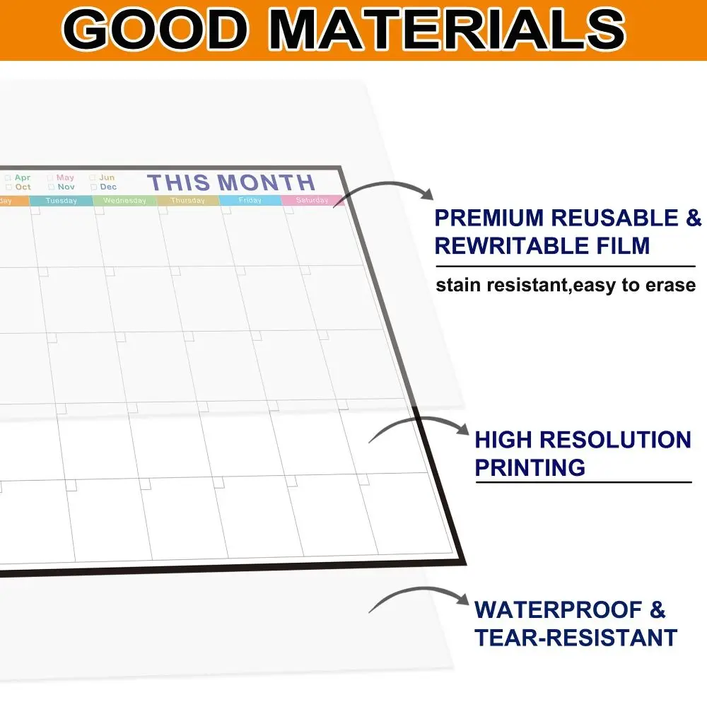 Reusable Calendar Bulletin Board Tear Resistant Erasable Monthly Planner Board Waterproof Stain Resistant Whiteboard Calendar