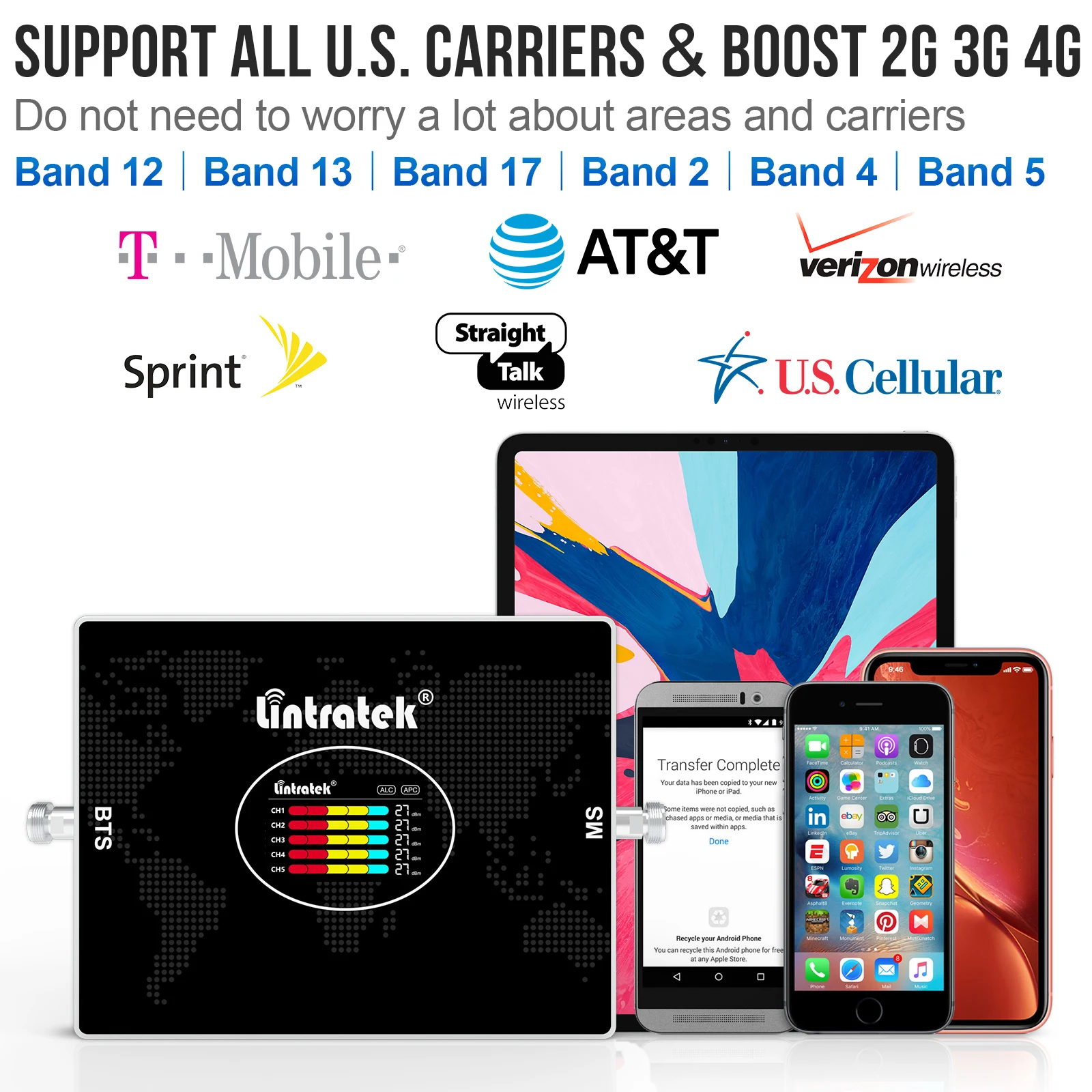 Imagem -02 - Band Impulsionador de Sinal Móvel Amplificador Celular Repetidor Internet B12 B13 700 850 1700 1900 Cdma b5 b6 b2 Lintratek5