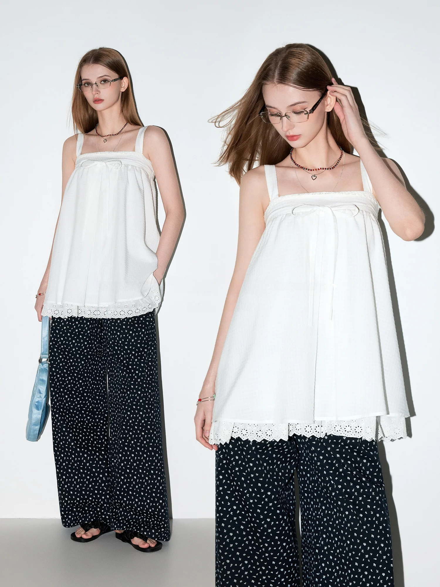 

MoodBerry American Style Vacation Lace Trim Halter Neck Sleeveless Women's Top Summer Outdoor Wear Loose Fit Polyester