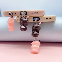 Coffee Phone Dust Plug Women Earphone Jack Cap Pendant Couple Charge Port Plug For iPhone Type C Dust Protection Accessories