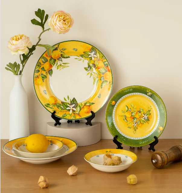 

Light luxury household retro European style tableware, ceramic rice bowls, steak plates, soup plates