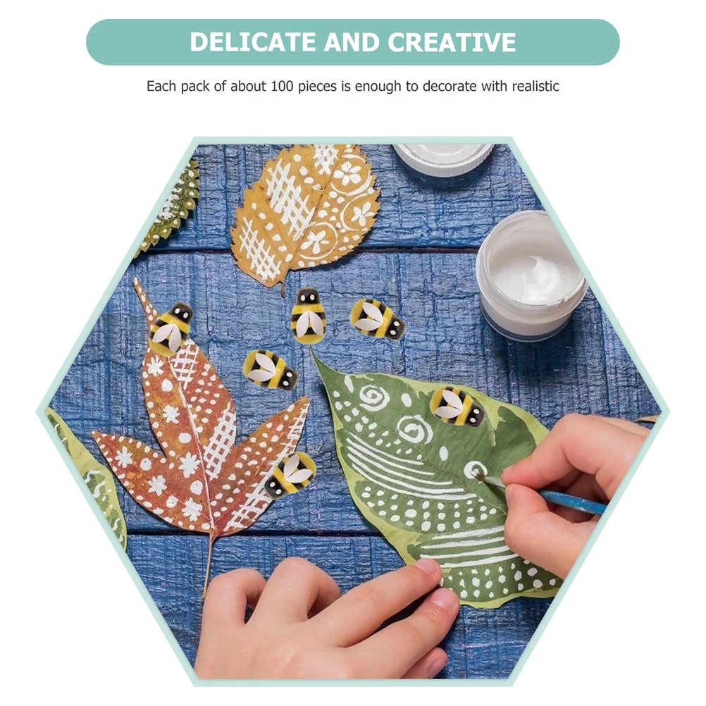 

100 Pcs Wood Bees Decorative Accessories Mini Shaped H made Supplies Self Adhesive Craft DIY Honeybee nament Home Kids Room