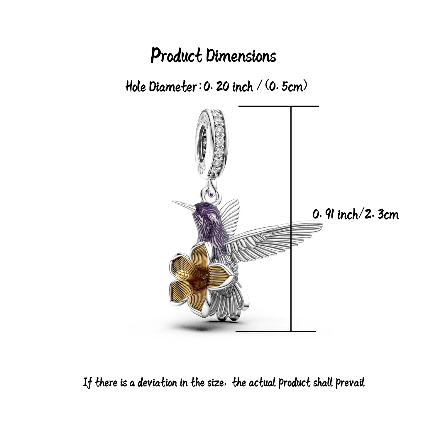 Manyilus 925 Sterling Silver Hummingbird & Flower Dangle Charm for Original Bracelet & Necklace Cubic Zirconia  Jewelry Gift view 5
