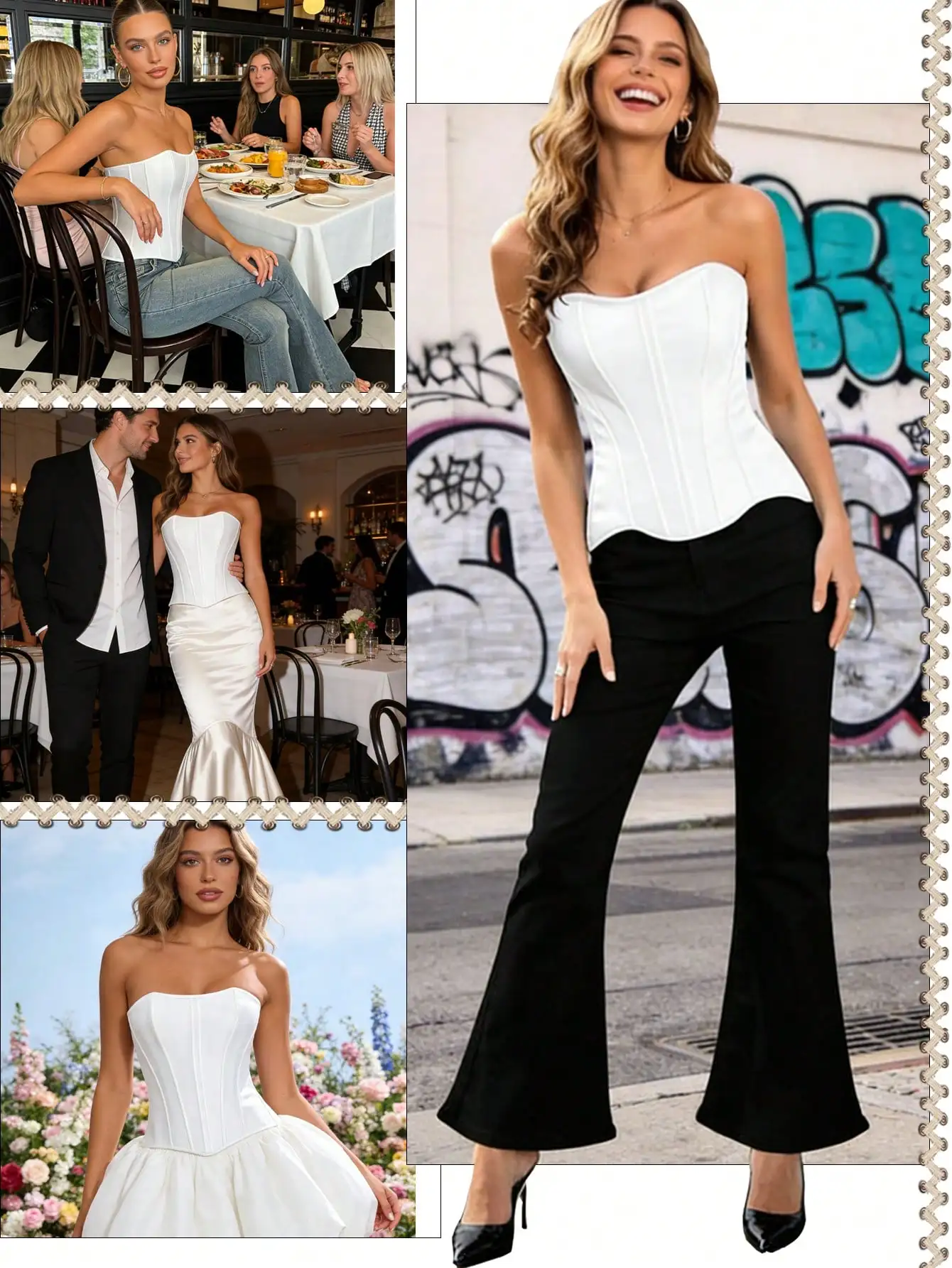 Sexy Korsett-Top in Unifarbe, Taillentrainer, trägerlos, schulterfrei, Korsett-Tanktop, Bustier mit Reißverschluss, Push-up, sexy Unterbrust-Top – Detail 10