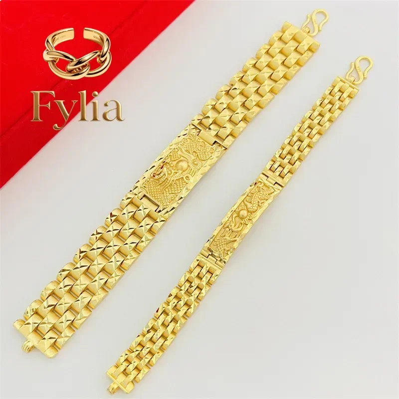 Fylia Jewelry   Luxurious 24K real gold dragon and phoenix hand-row bracelet au9999 gold embossed dragon pattern hand decoration