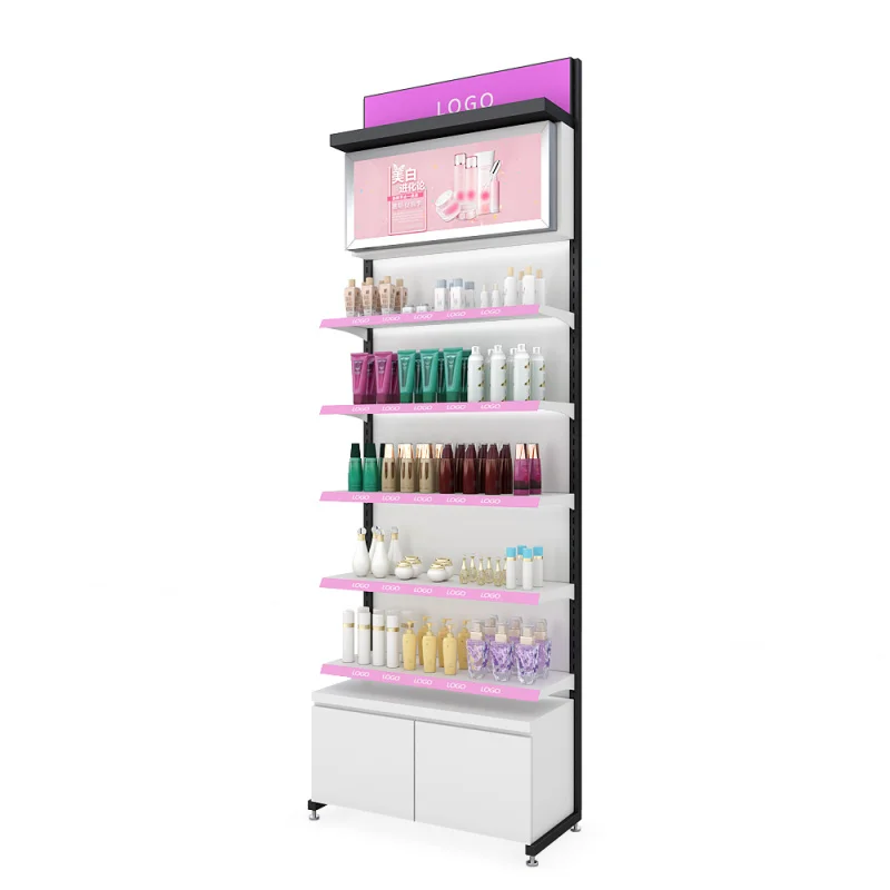 Custom. fancy beauty makeup shop design metal frame white retail cosmetic display stand with led lights