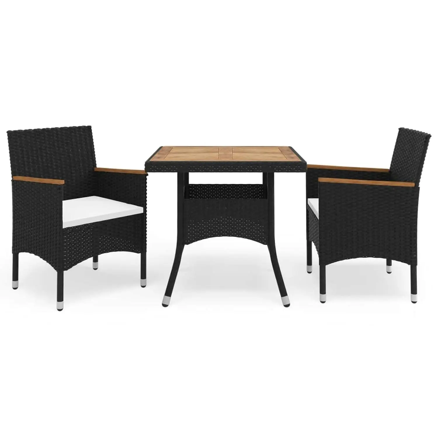3-Piece Outdoor Dining Set, Poly Rattan & Acacia Wood, Square Table & Chairs, Balcony Patio Garden Furniture, Customized