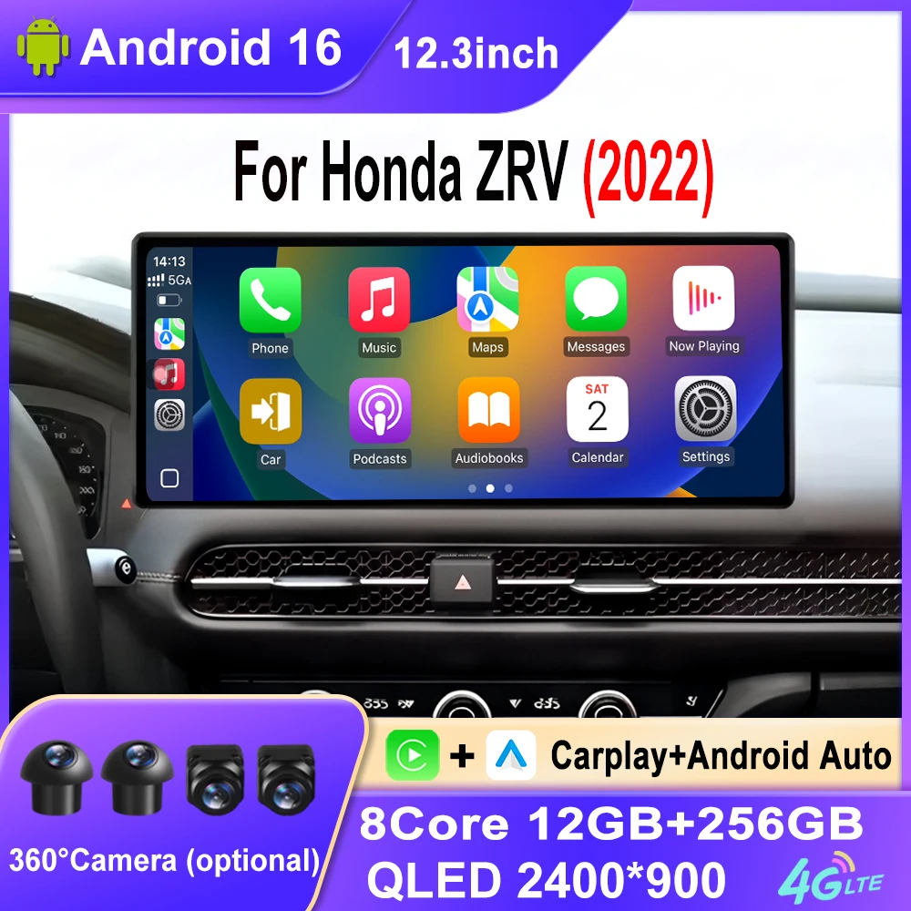 For Honda ZRV 2022 Car Multimedia Player Radio GPS Navigation stereo Wieeless CarPlay Android Car Video Player Auto Bluetooth