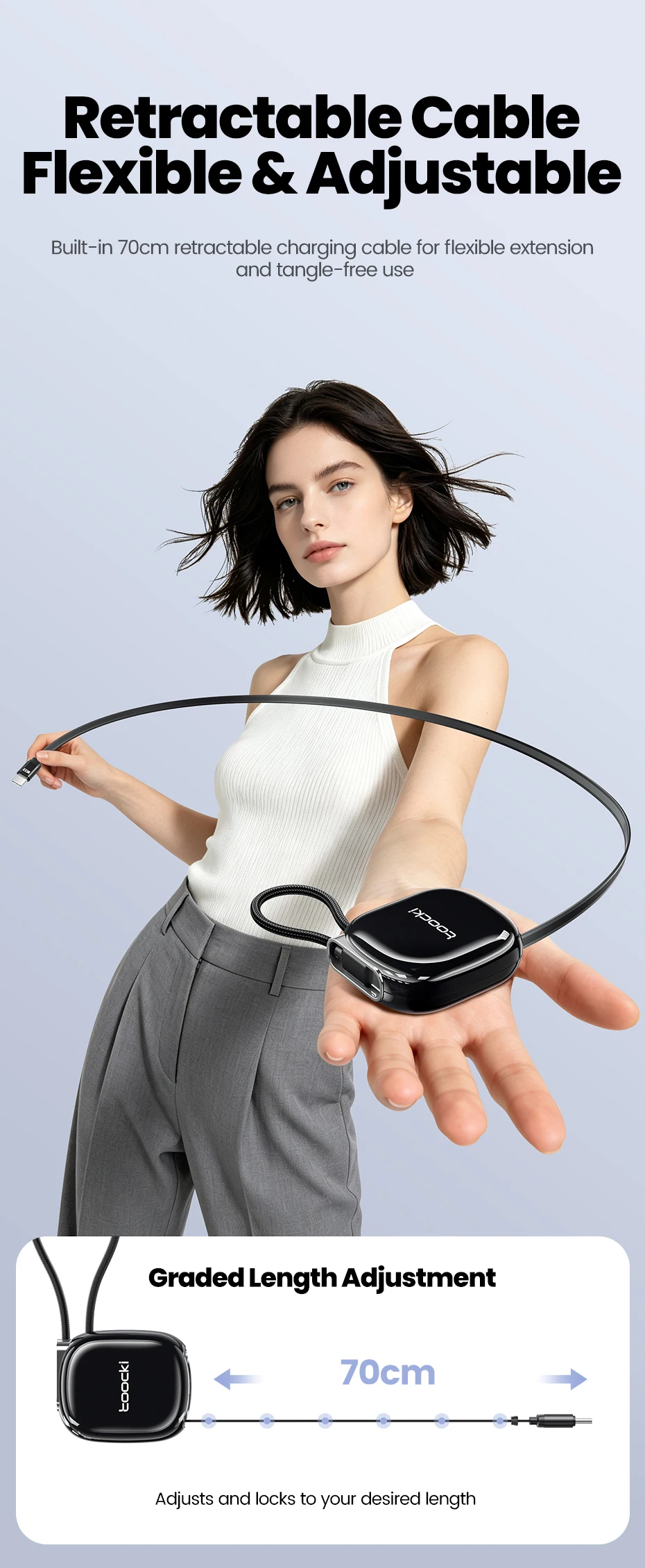 Toocki Einziehbares 100W USB-C-Kabel für iPhone Samsung Magnetisches Einziehbares Lanyard für Reisen Mini Type-C Schnell-Ladekabel Datenkabel – Detail 4