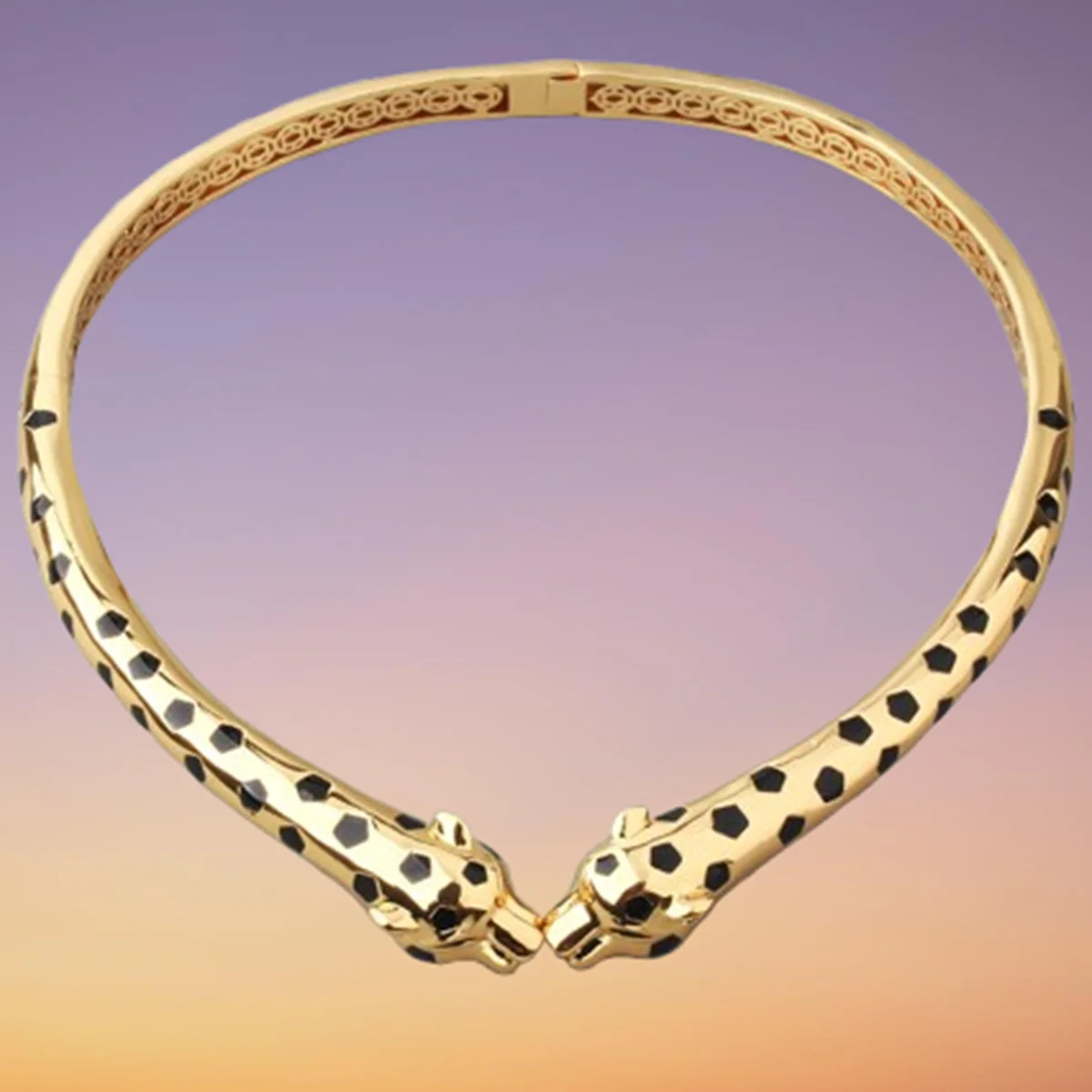 

Изысканное ожерелье-чокер для женщин, черное с двойным узором пантеры, позолоченное 18-каратным золотом, оптовая продажа