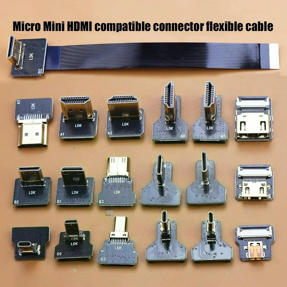 1pc Ribbon Flat FPV HDMI-Compatible Connector Flexible Cable Raspberry Pi 4 Micro HDTV To HD/Mini HD Female 90 Degree FFC 20pin