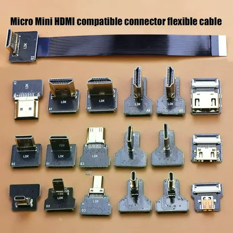 1pc Ribbon Flat FPV HDMI-Compatible Connector Flexible Cable Raspberry Pi 4 Micro HDTV To HD/Mini HD Female 90 Degree FFC 20pin