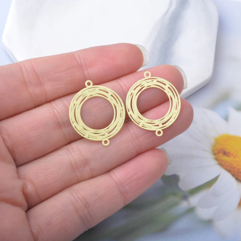30 Stück AB2638 Messing 14k Goldfarbe runder Doppelloch-Verbinder Anhänger DIY Schmuckzubehör – Detail 11