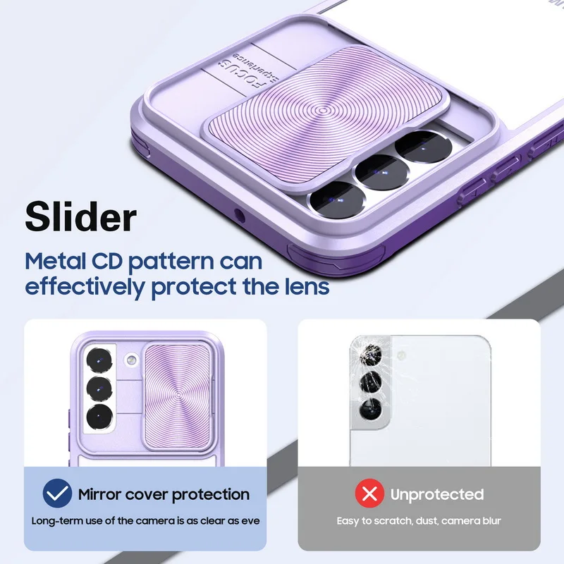 Shockproof Armor Clear Phone Case For Samsung Galaxy S25 S24 S23 S22 Ultra Plus S21 S20 FE A54 Slide Window Camera Protect Cover