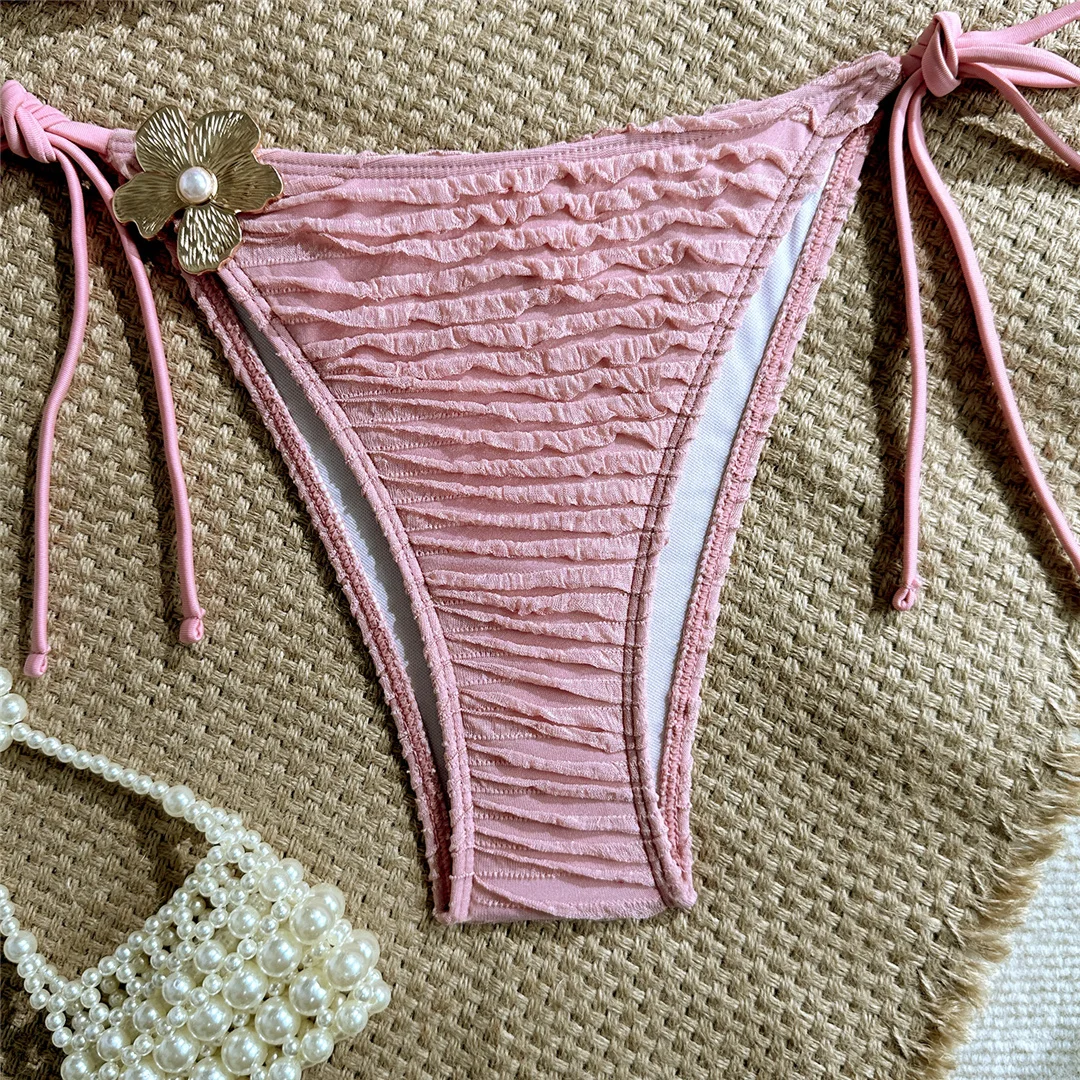 Zweiteiliges Bikini-Set mit Metallblumen-Design, Neckholder-Bikini, Damen-Badeanzug, Damen-Bademode, geraffter, gepolsterter Badeanzug, Badebekleidung, Modell V7478. – Detail 24