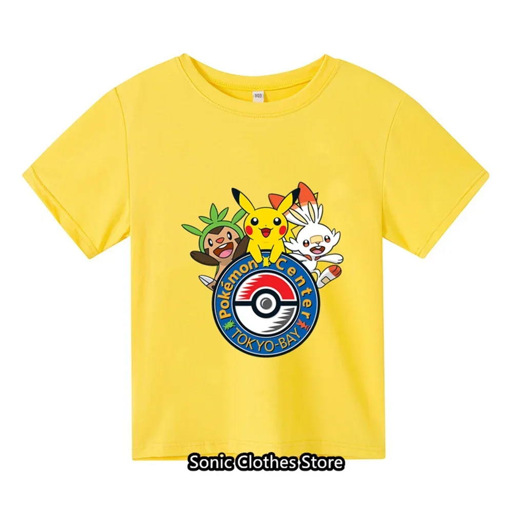 2024 Summer 3-14 Children\'s Pocket Monster Fashion Clothing Boys Short sleeved Pikachu T-shirts Girls Fashion T-shirts