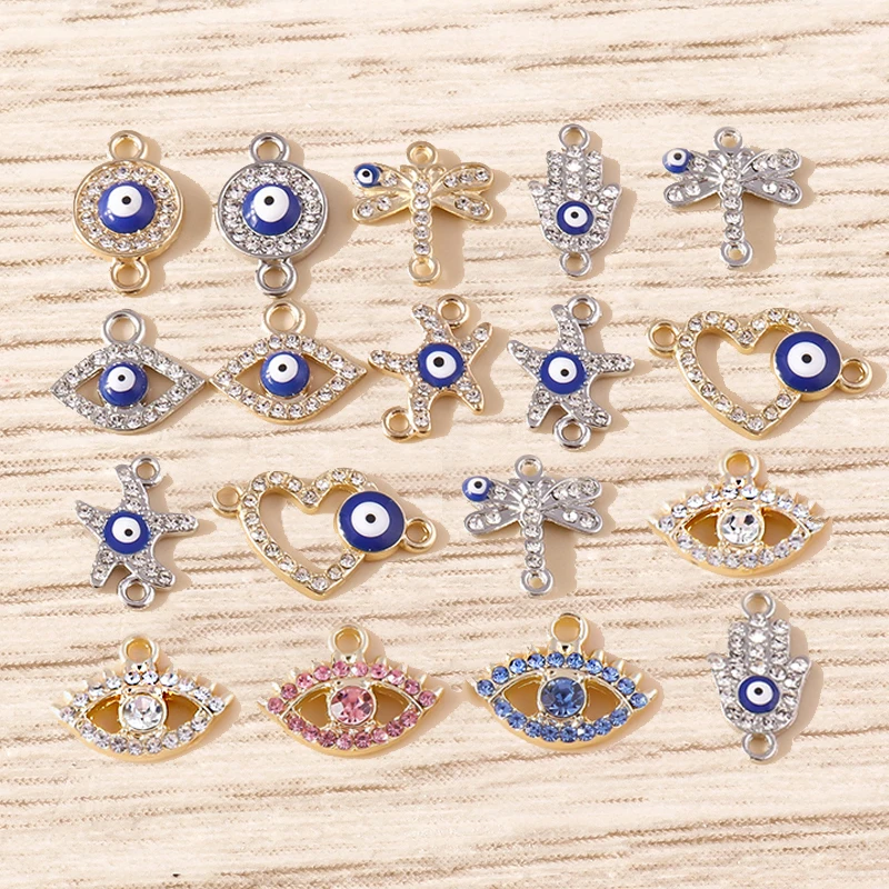 

Tusember 10pcs Boho Crystal Evil Eye Heart Hamsa Hand Charm Pendants for Jewelry Making Earrings Necklace Bracelet DIY Accessory
