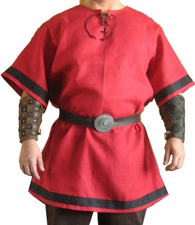 Medieval Viking Red Color Renaissance Tunic Costume Pullover Dress up for Spring and Summer LARP Reenactment TAT