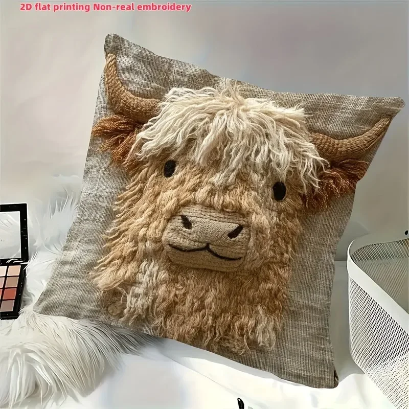 VIKAMA Highland Cow Pillow Cover 2D Printing Non-Embroidered Cushion Cover Farmhouse Decorative Pillowcase for Sofa Bedroom