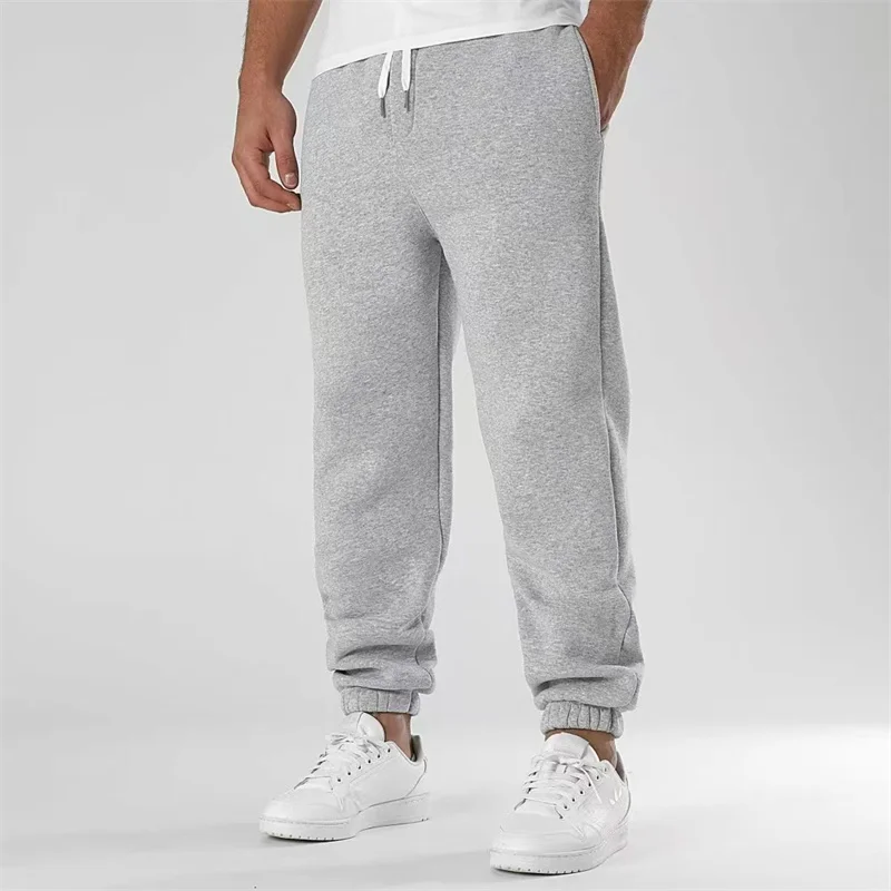

Men Casual Pants Autumn Winter Fleece Sweatpants Men Joggers Elastic Breathable Casual Trousers loose Fitness pure color pants
