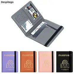 Soporte de pasaporte con bloqueo de ranura para tarjeta portátil, protector de pasaporte RFID, funda de tarjeta de identificación de cuero PU